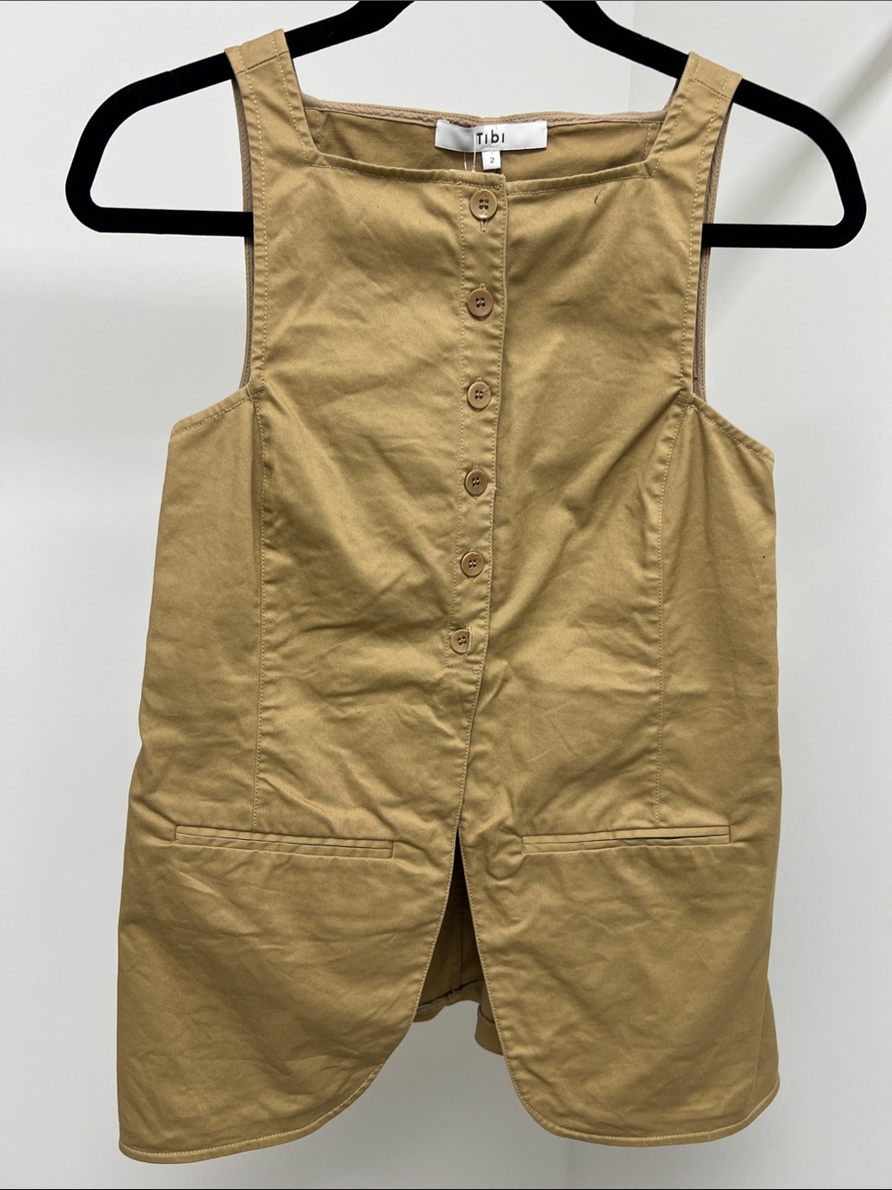 Tibi Sleeveless Button-Front Jumpsuit Top in Tan